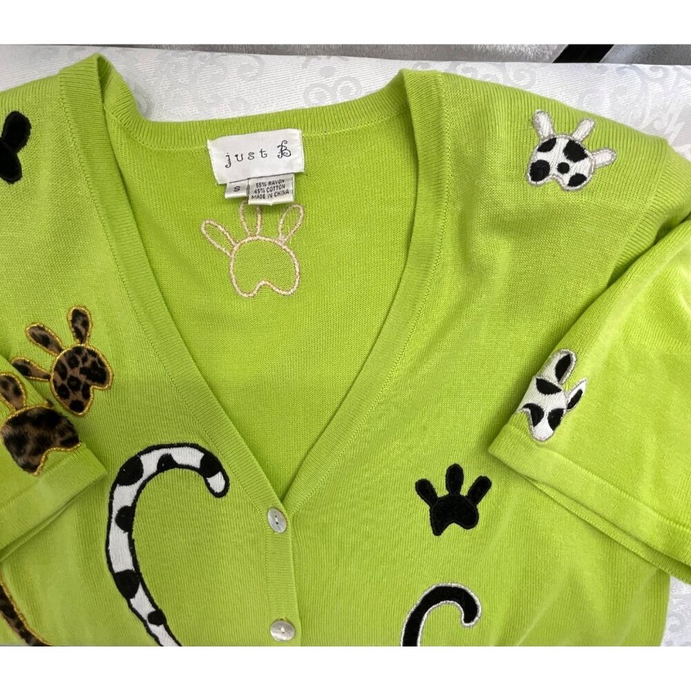 Just B Cat-Themed‎ Button-Up Green Cardigan Small